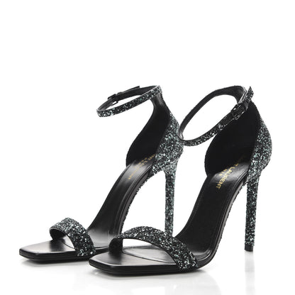 Saint Laurent Glitter Amber 105 Ankle Strap Sandals 39 Black 3 of 10