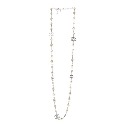 Chanel Crystal Pearl CC Long Necklace Silver 3 of 6