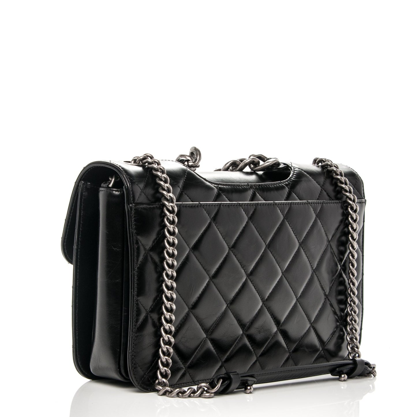Calfskin Quilted Large Perfect Edge Flap Black