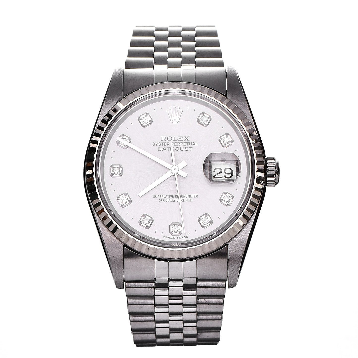 Stainless Steel 18K White Gold Diamond 36mm Oyster Perpetual Datejust Watch Silver 16234