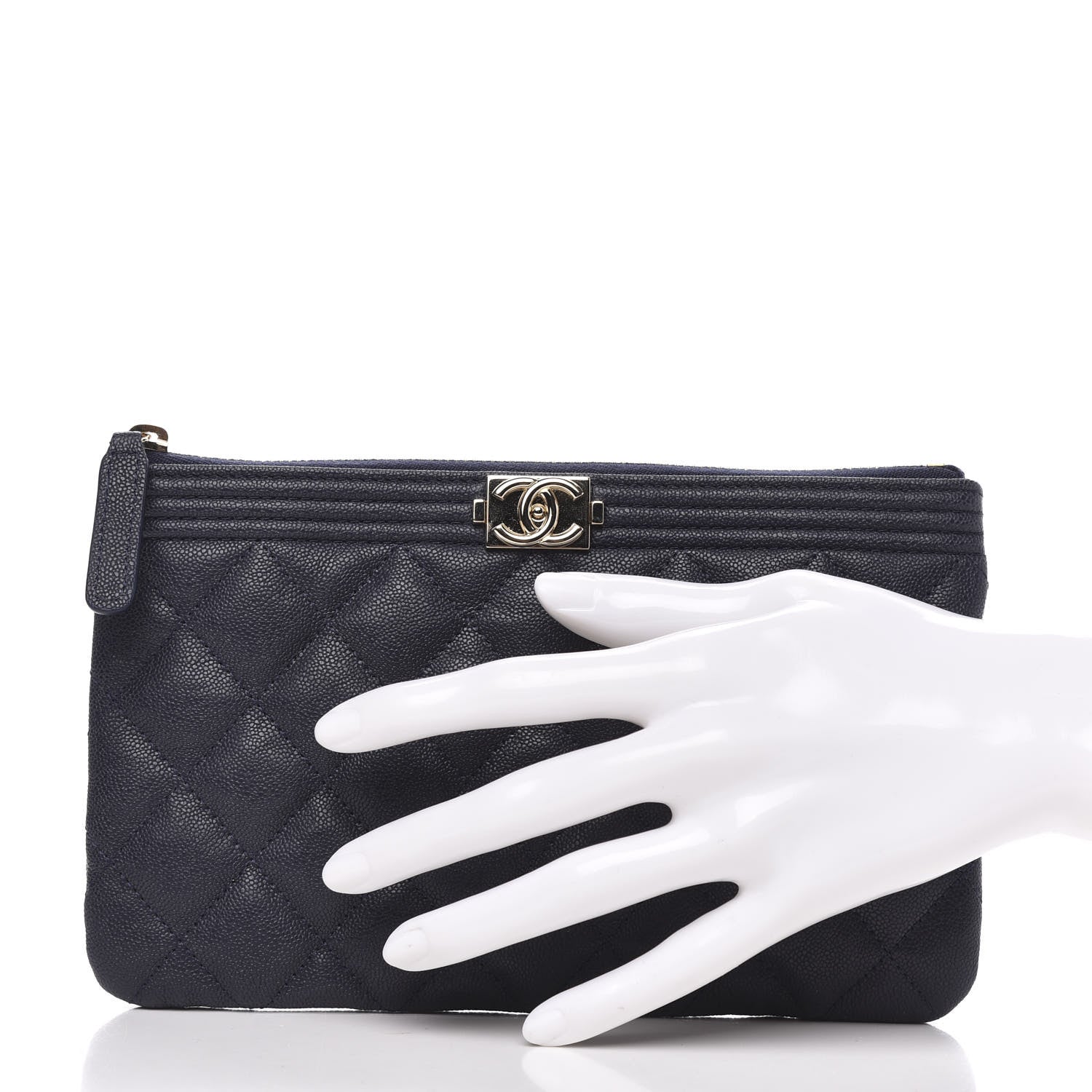 Chanel Caviar Quilted Small Zipped Boy Pouch Navy Blue 2 of 10