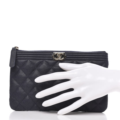 Chanel Caviar Quilted Small Zipped Boy Pouch Navy Blue 2 of 10