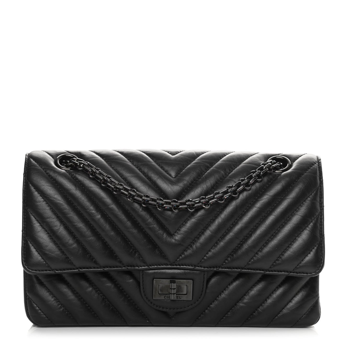 Aged Calfskin Chevron Quilted 2.55 Reissue 225 Flap So Black