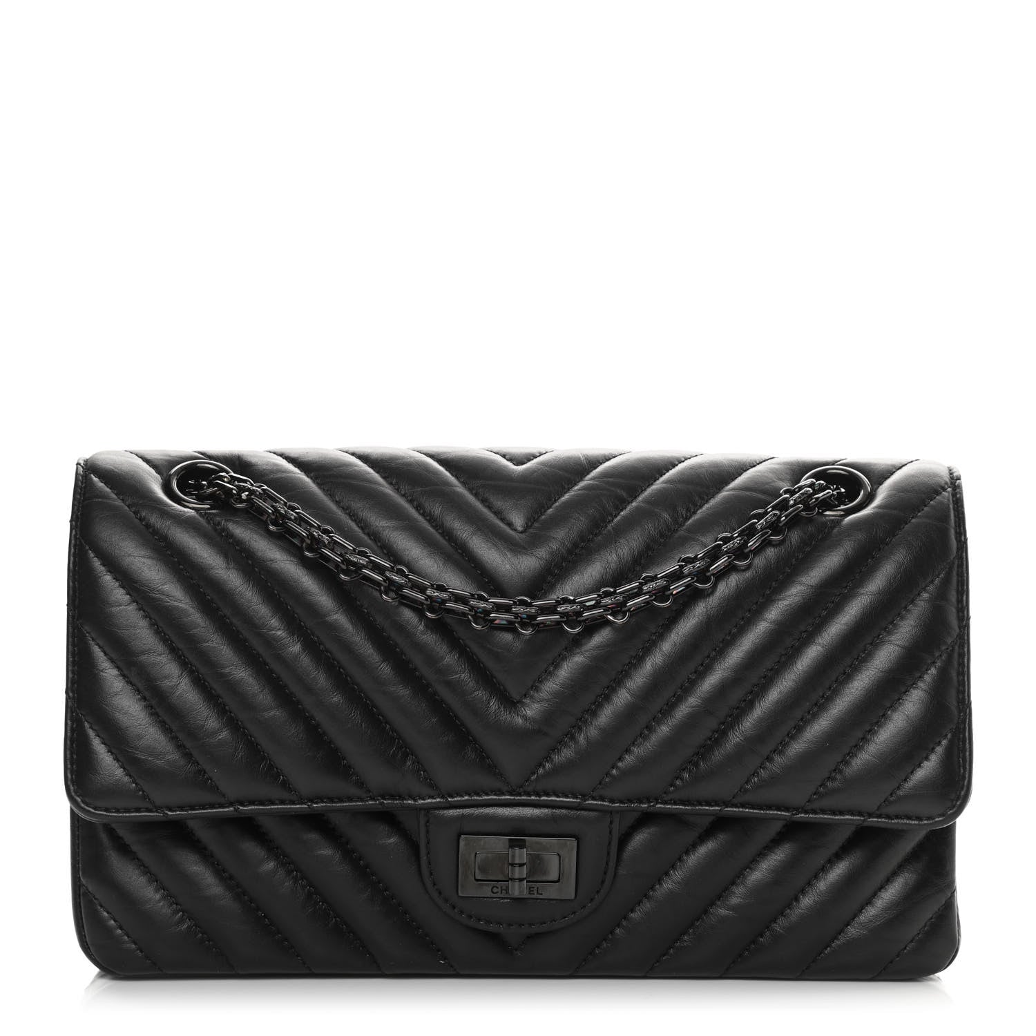 Chanel Aged Calfskin Chevron Quilted 2.55 Reissue 225 Flap So Black 1 of 14