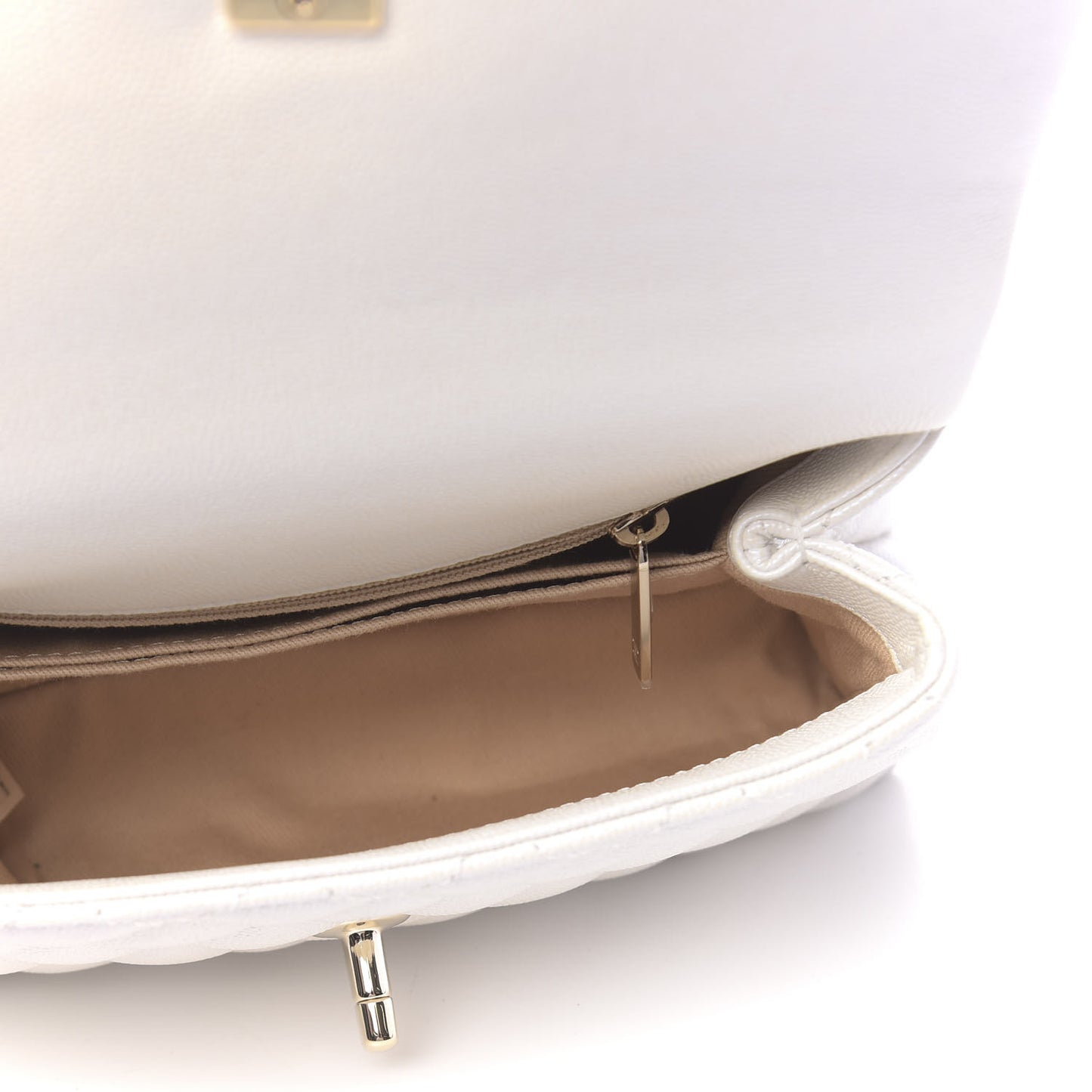 Iridescent Caviar Quilted Mini Coco Handle Flap White