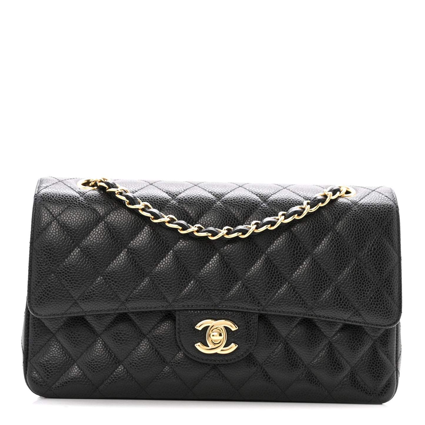 Caviar Quilted Medium Double Flap Black