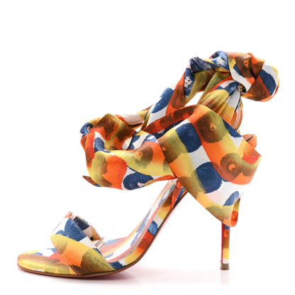Christian Louboutin Crepe Satin Gaagal Miss Z Du Desert 100 Ankle Wrap Sandals 38 Multicolor Magma 1 of 9