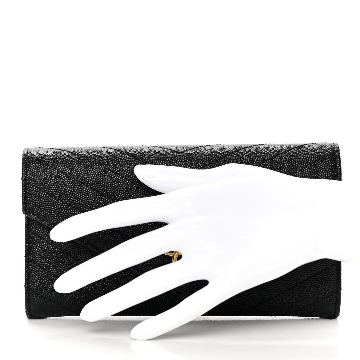 Saint Laurent Grain De Poudre Matelasse Chevron Monogram Flap Wallet Black 2 of 11