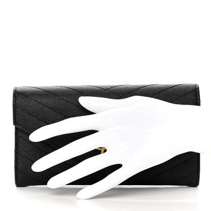 Saint Laurent Grain De Poudre Matelasse Chevron Monogram Flap Wallet Black 2 of 11