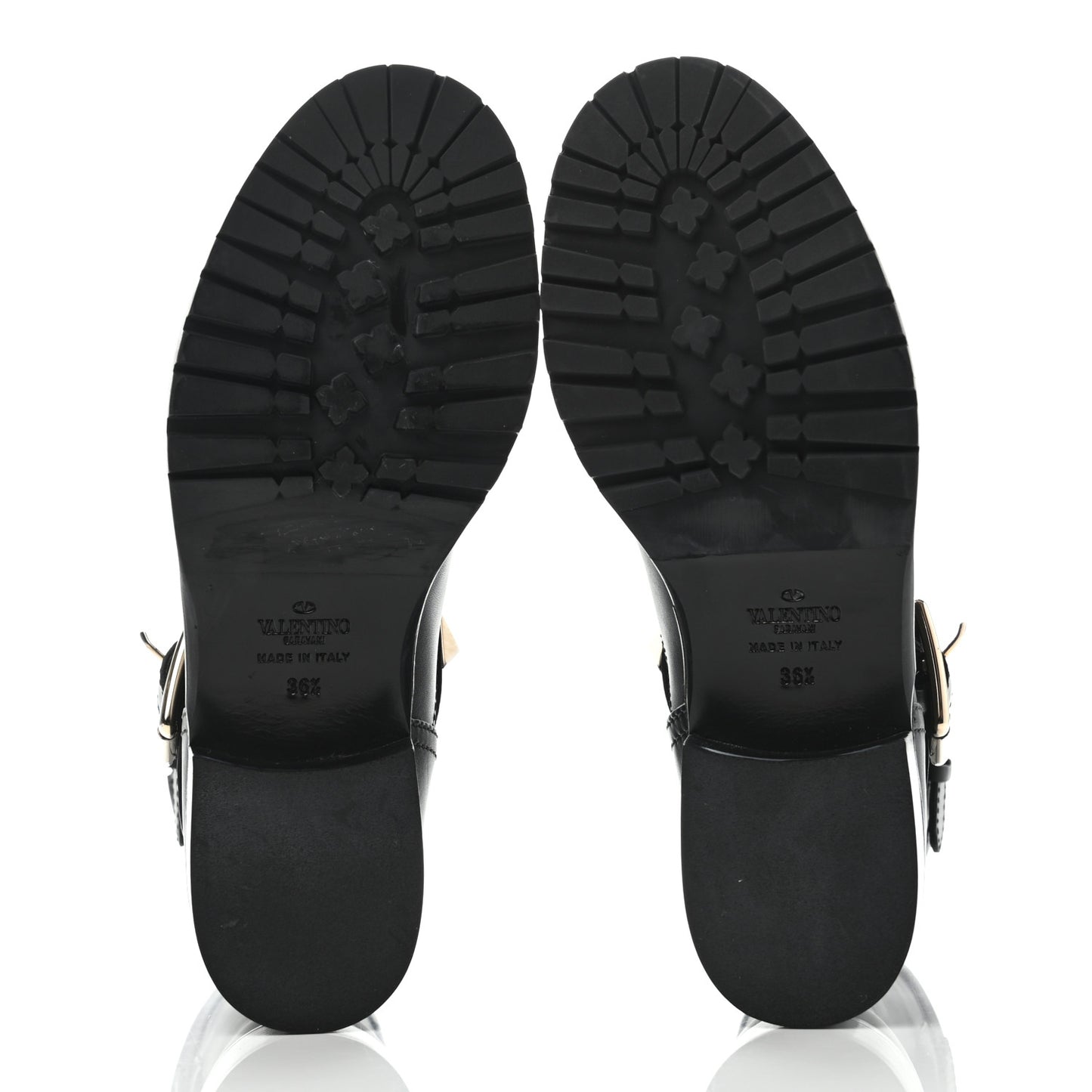 Calfskin Lock Studded 30mm Biker Boots 36.5 Black