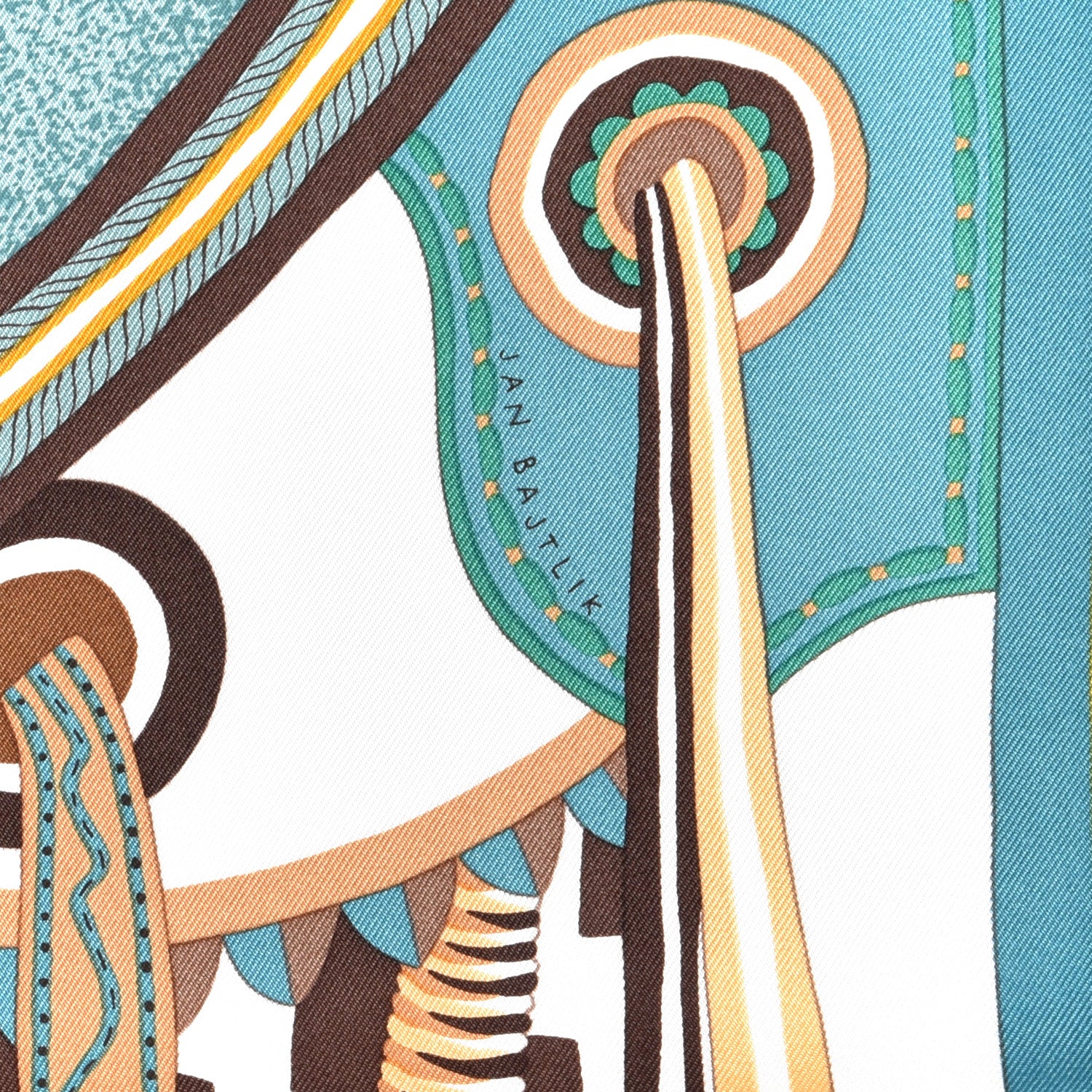 Hermes Silk La Selle Imaginaire Scarf 90 Miel Vert White 2 of 5