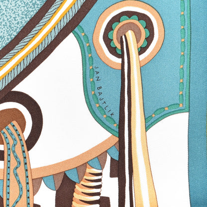 Hermes Silk La Selle Imaginaire Scarf 90 Miel Vert White 2 of 5