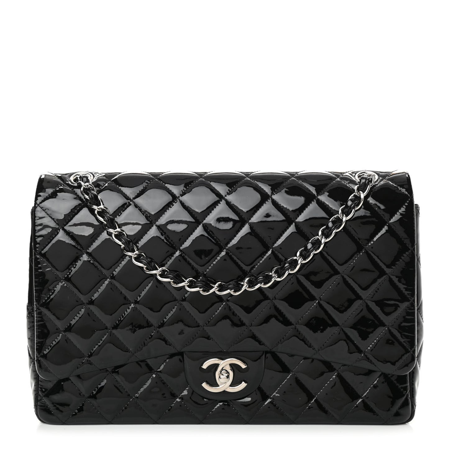 Patent Quilted Maxi Double Flap Black