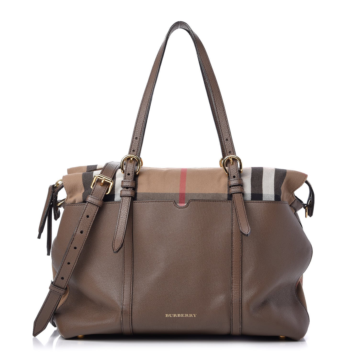 Burberry Grainy Calfskin House Check Mason Diaper Tote Tan 1 of 13
