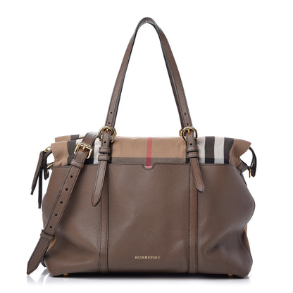 Burberry Grainy Calfskin House Check Mason Diaper Tote Tan 1 of 13