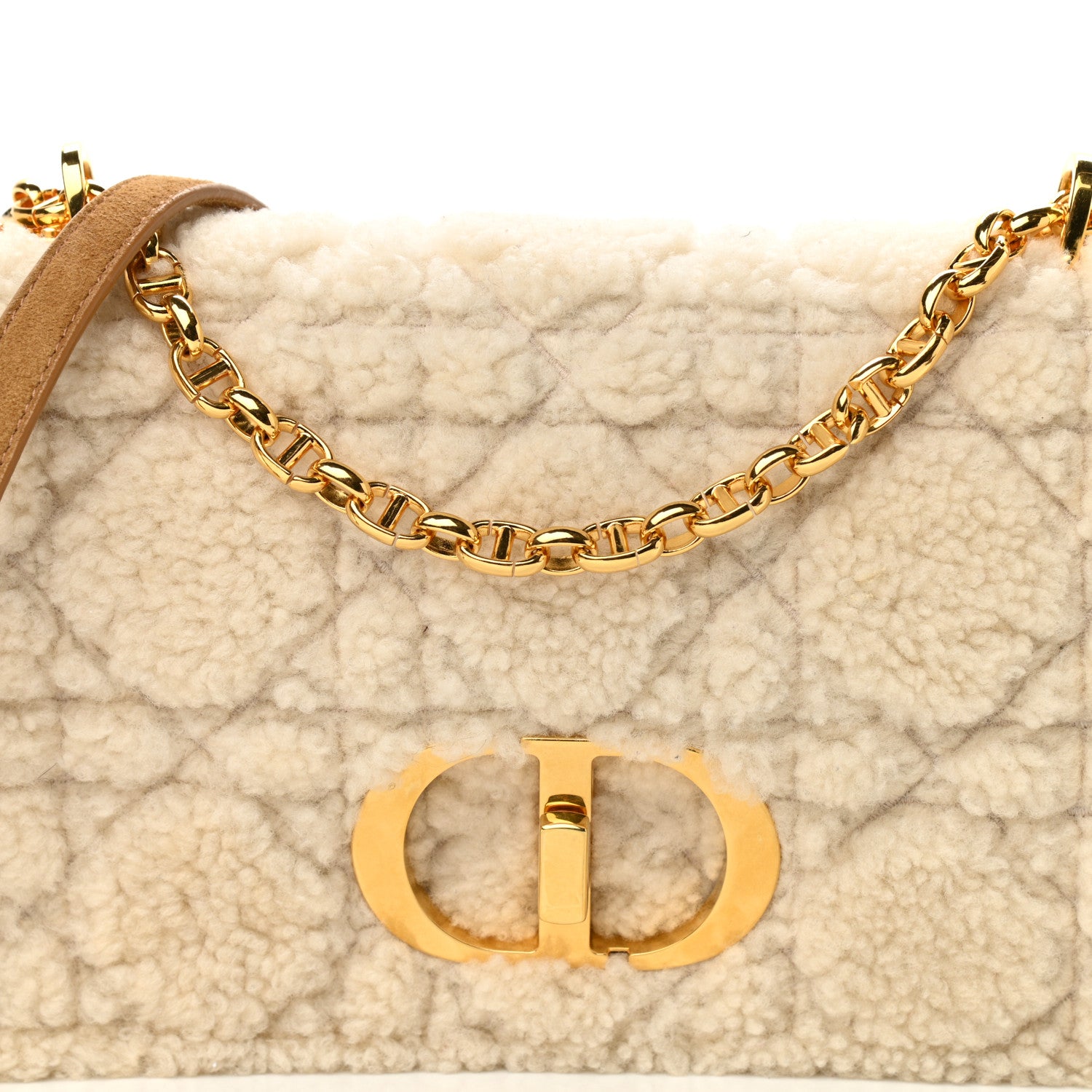 Christian Dior Shearling Cannage Medium Caro Bag Natural 7 of 11