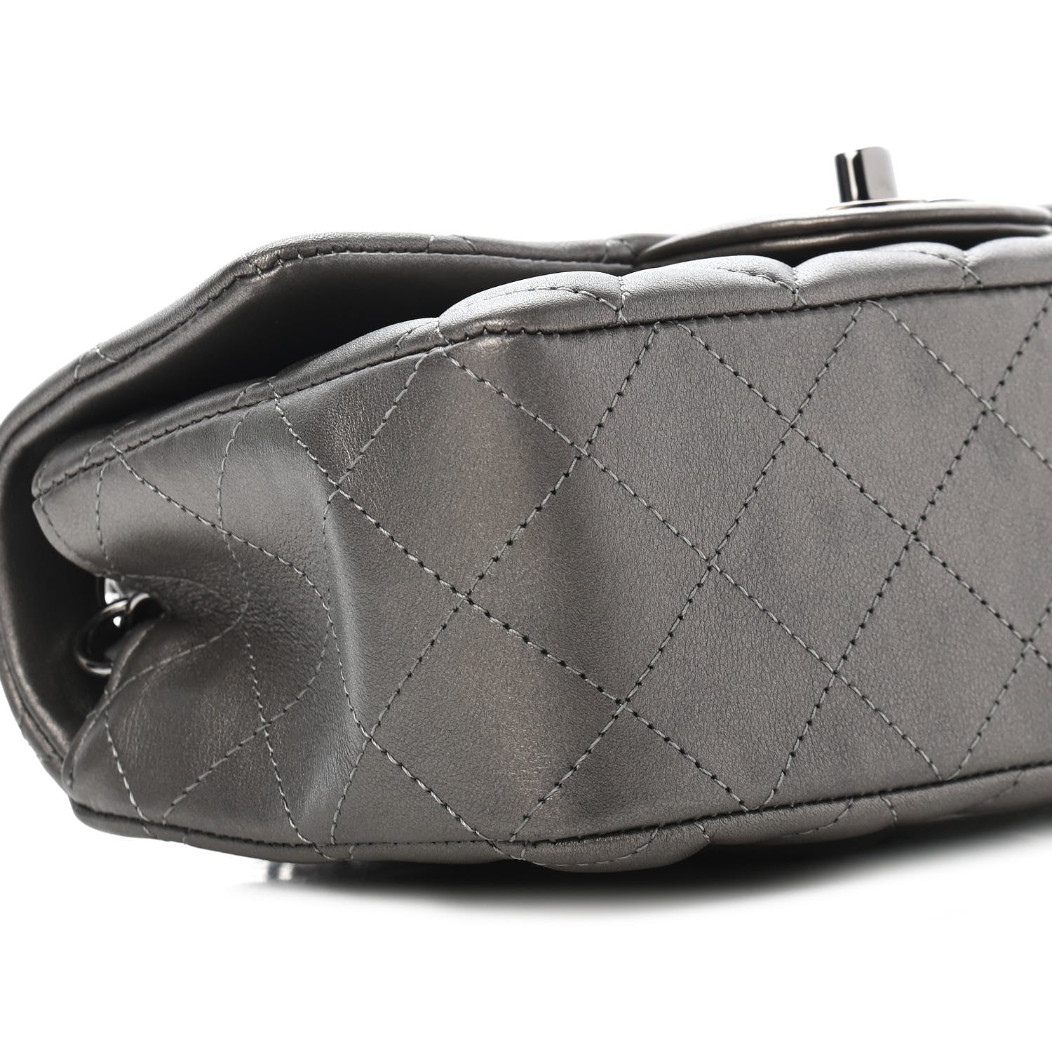 Chanel Metallic Lambskin Quilted Mini Rectangular Flap Dark Grey 7 of 8