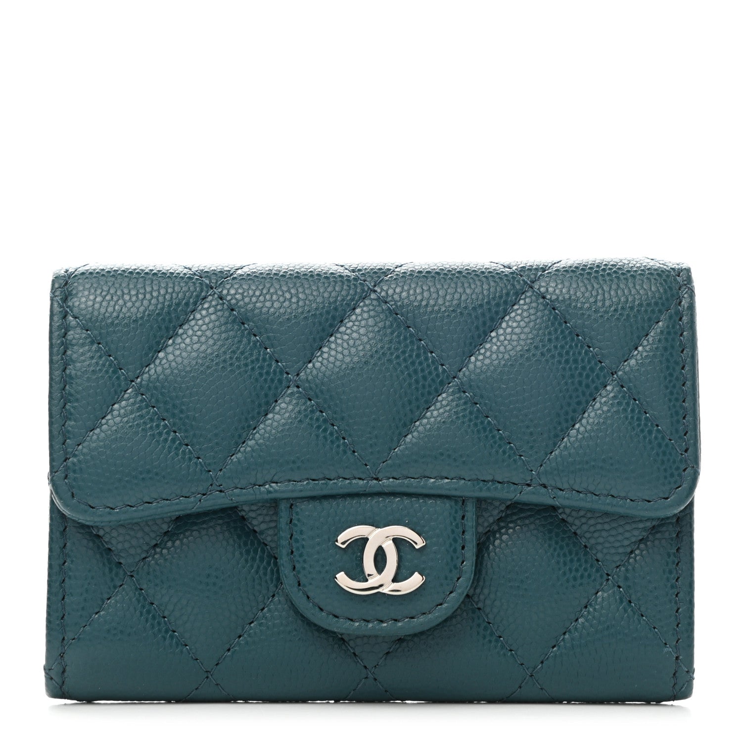 Chanel Caviar Quilted Flap Card Holder Wallet Turquoise 1 of 9
