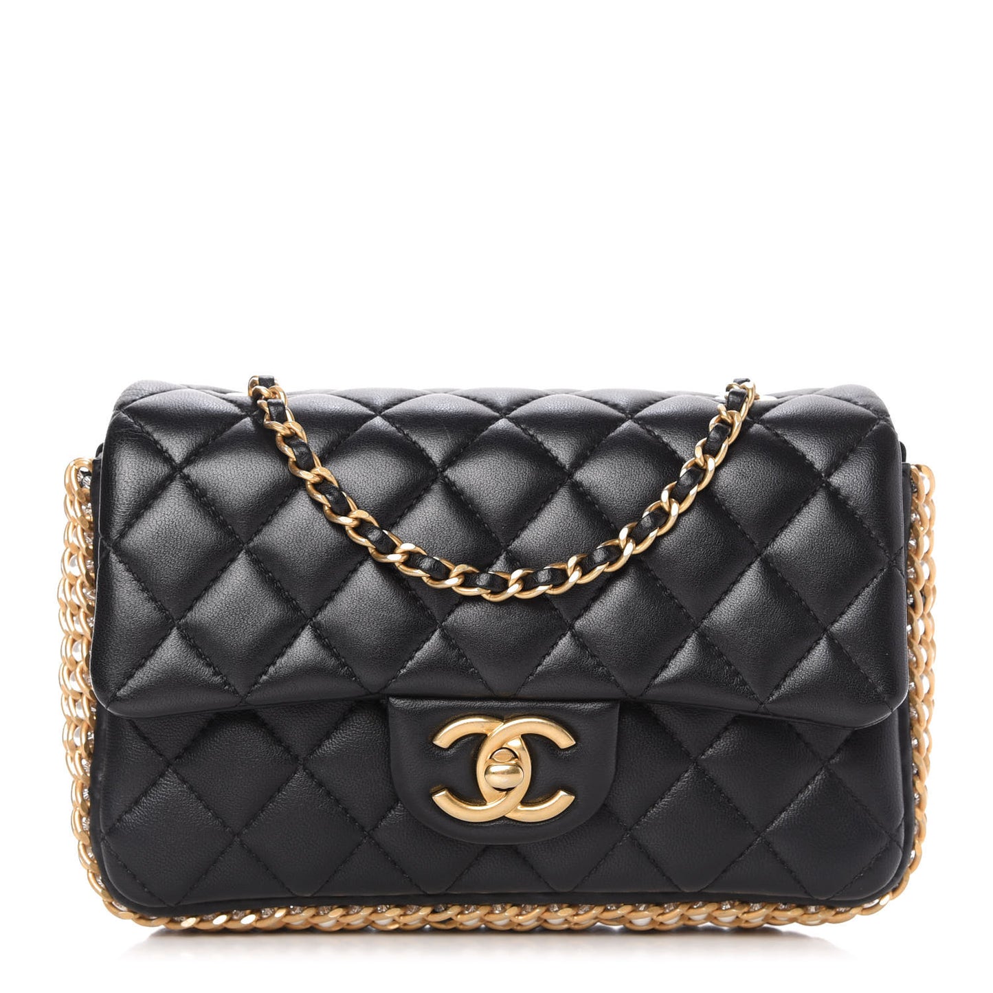 Lambskin Quilted Mini River of Pearls Flap Bag Black
