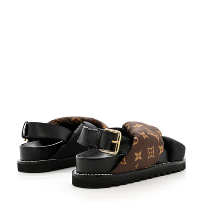 Louis Vuitton Calfskin Padded Nylon Monogram Paseo Flat Comfort Sandals 36 Black 4 of 11
