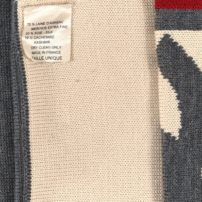 Chanel Cashmere Wool Silk CC Scarf Grey White Red 3 of 4