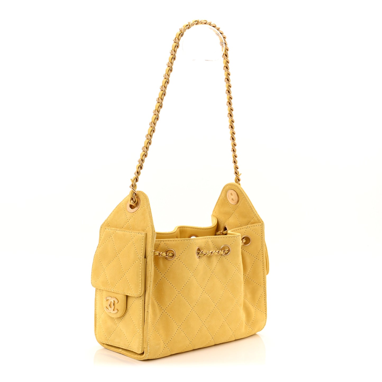 Suede Quilted Mini Chanel 25 Handbag Yellow