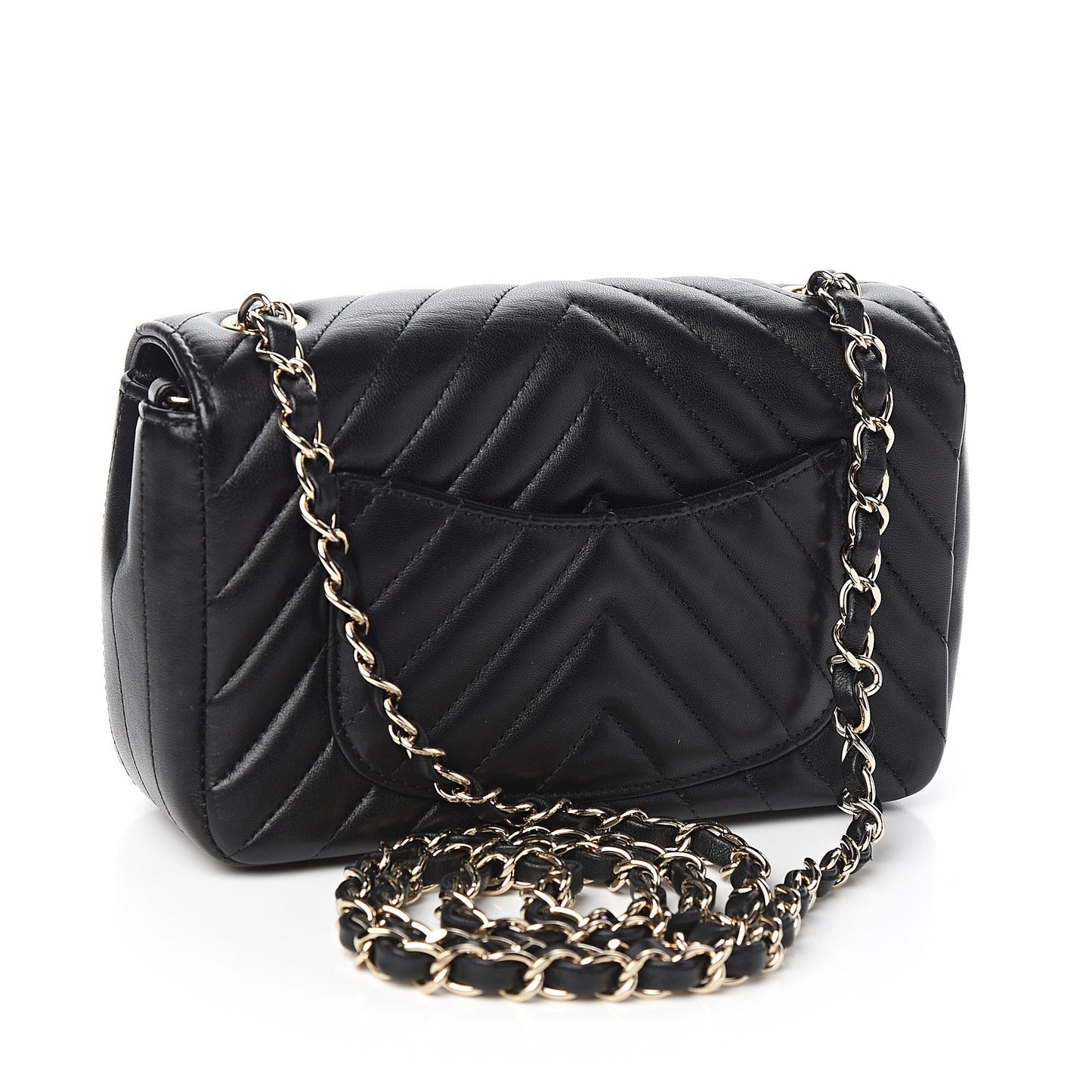 Lambskin Chevron Quilted Mini Rectangular Flap Black