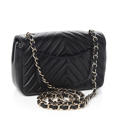 Chanel Lambskin Chevron Quilted Mini Rectangular Flap Black 2 of 10