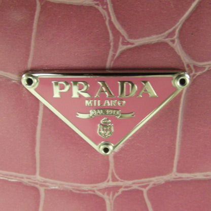 Prada Crocodile Embossed Clutch Pink 8 of 8