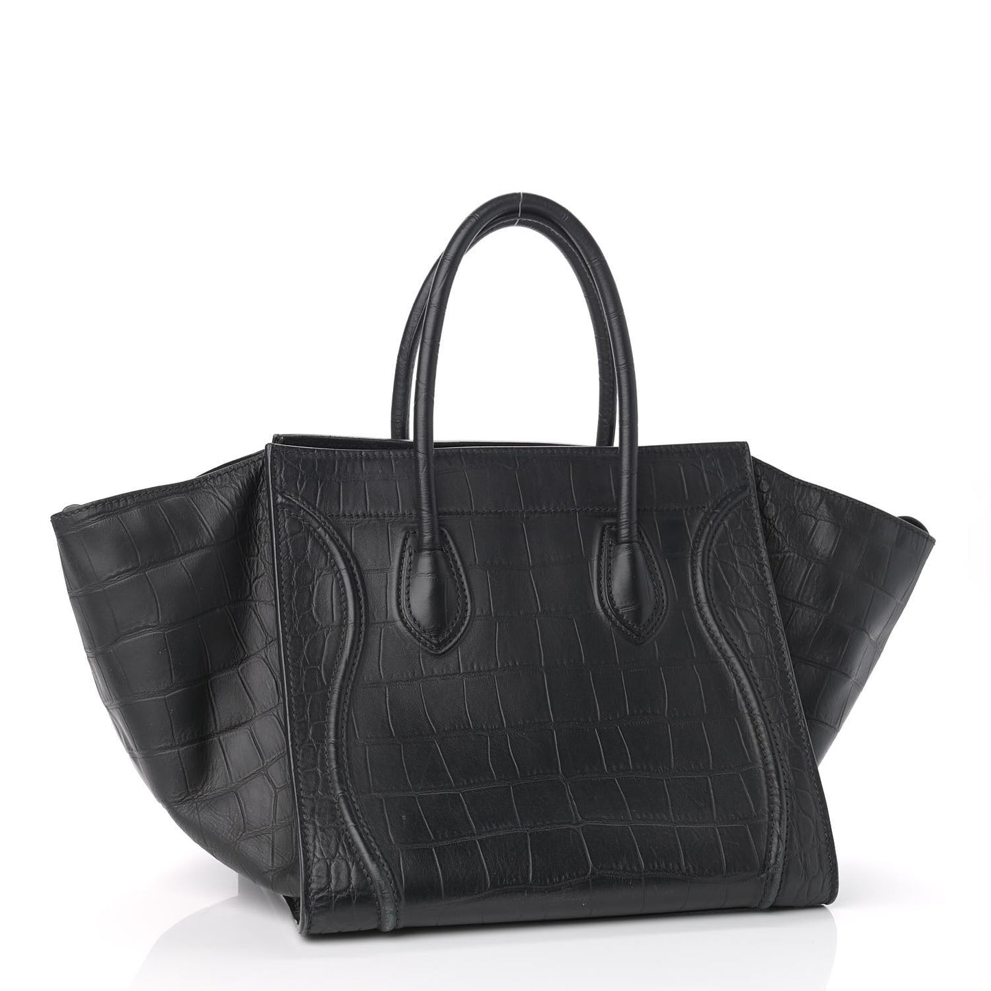Calfskin Crocodile Embossed Medium Phantom Luggage Black
