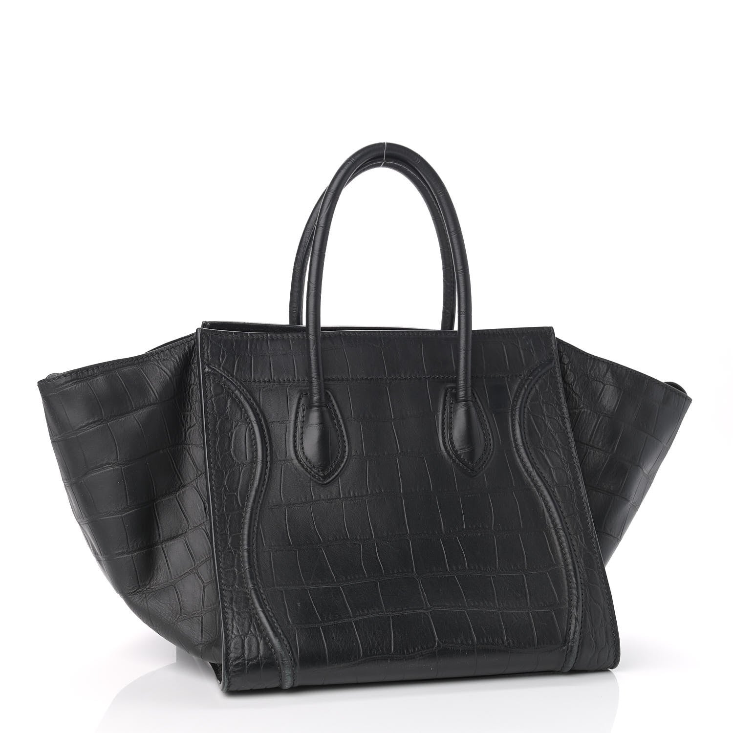 Celine Calfskin Crocodile Embossed Medium Phantom Luggage Black 3 of 12