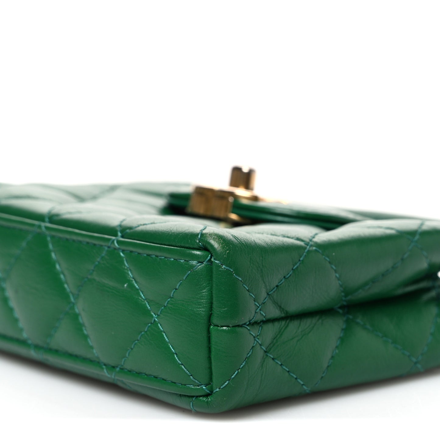 Shiny Aged Calfskin Quilted Mini Nano Kelly Shopper Green