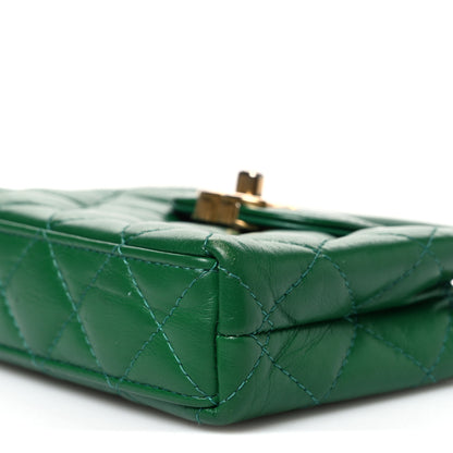 Chanel Shiny Aged Calfskin Quilted Mini Nano Kelly Shopper Green 9 of 10