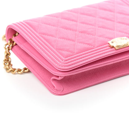 Chanel Caviar Quilted Boy Wallet On Chain WOC Pink 10 of 11