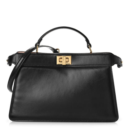 Fendi Vitello King Luxor Shiny Nappa Medium Peekaboo I SEE U East West Satchel Black Light Rose 1 of 8