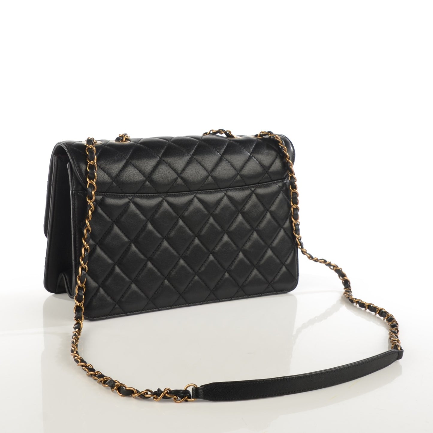 Sheepskin Quilted Large Beauty Lock Flap Black