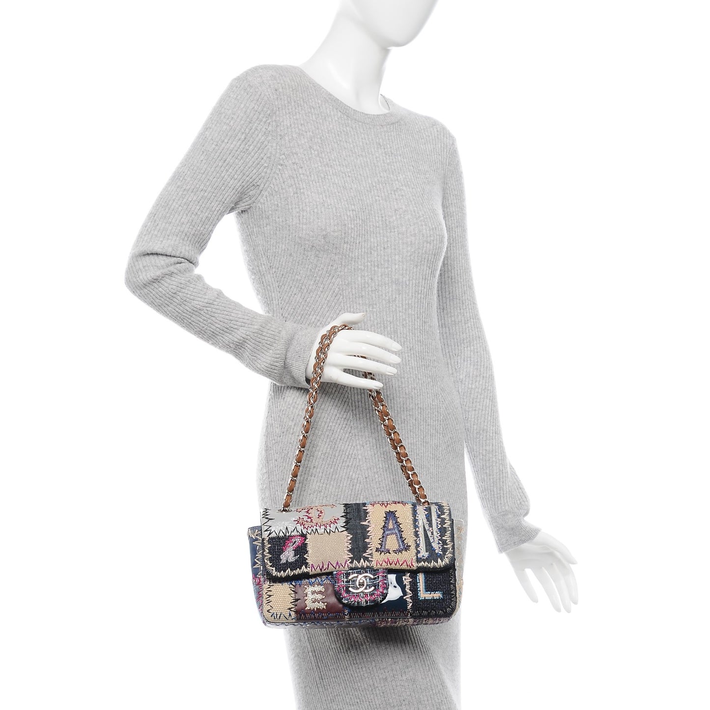 Denim Tweed Patchwork Medium Single Flap Multicolor