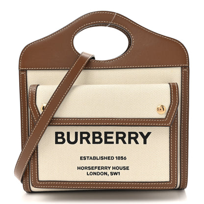Burberry Canvas Smooth Calfskin Two Tone Mini Pocket Bag Natural Malt Brown 1 of 14