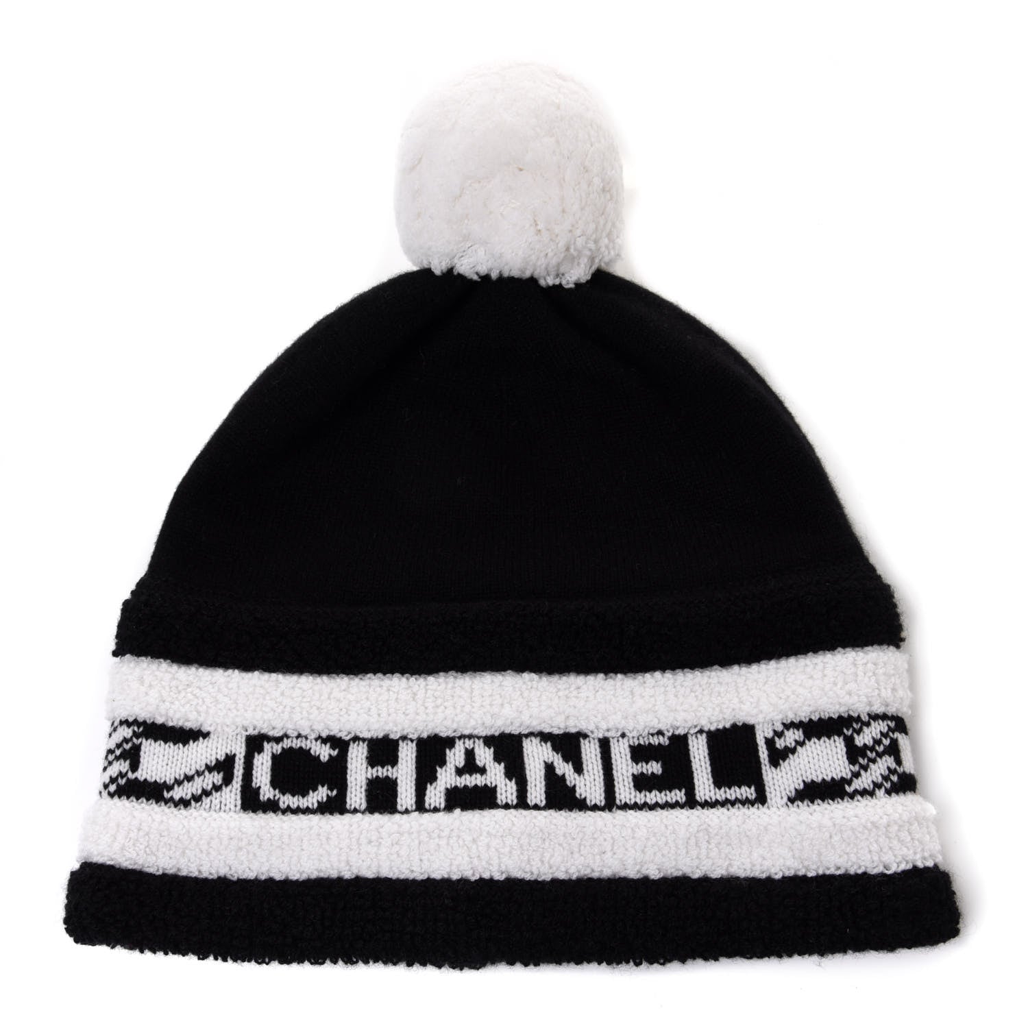 Chanel Cashmere CC Beanie Hat Ecru Black 3 of 7