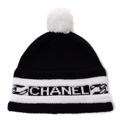 Chanel Cashmere CC Beanie Hat Ecru Black 1 of 7