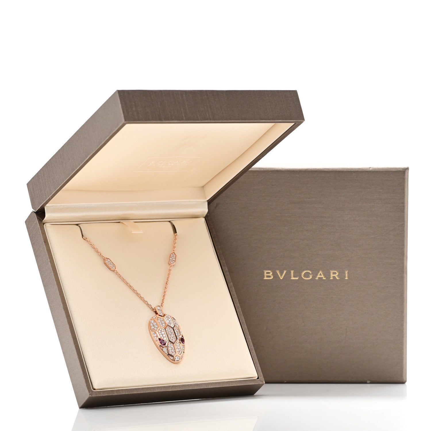 Bulgari 18K Rose Gold Diamond Rubellite Serpenti Seduttori Pendant Necklace 6 of 6