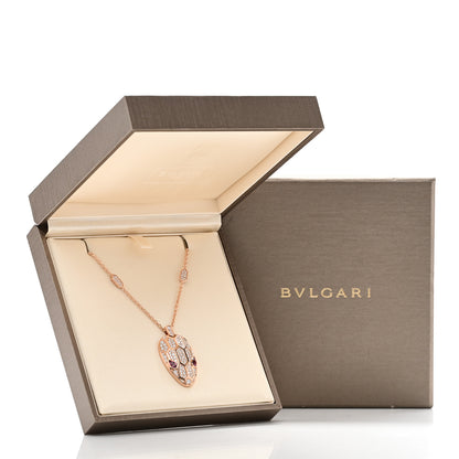 Bulgari 18K Rose Gold Diamond Rubellite Serpenti Seduttori Pendant Necklace 6 of 6