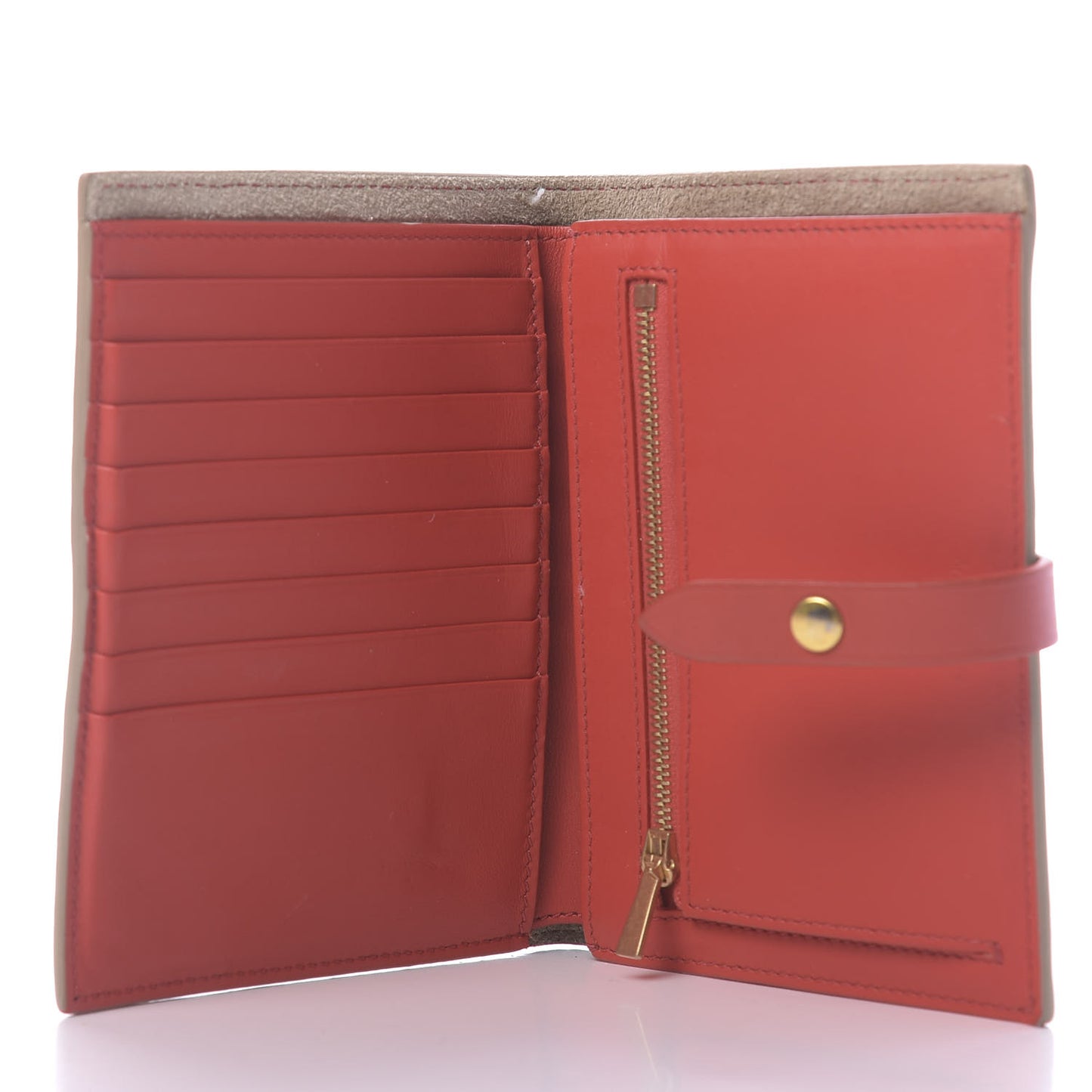 Grained Calfskin Large Multifunction Strap Wallet Pop Red Chalk