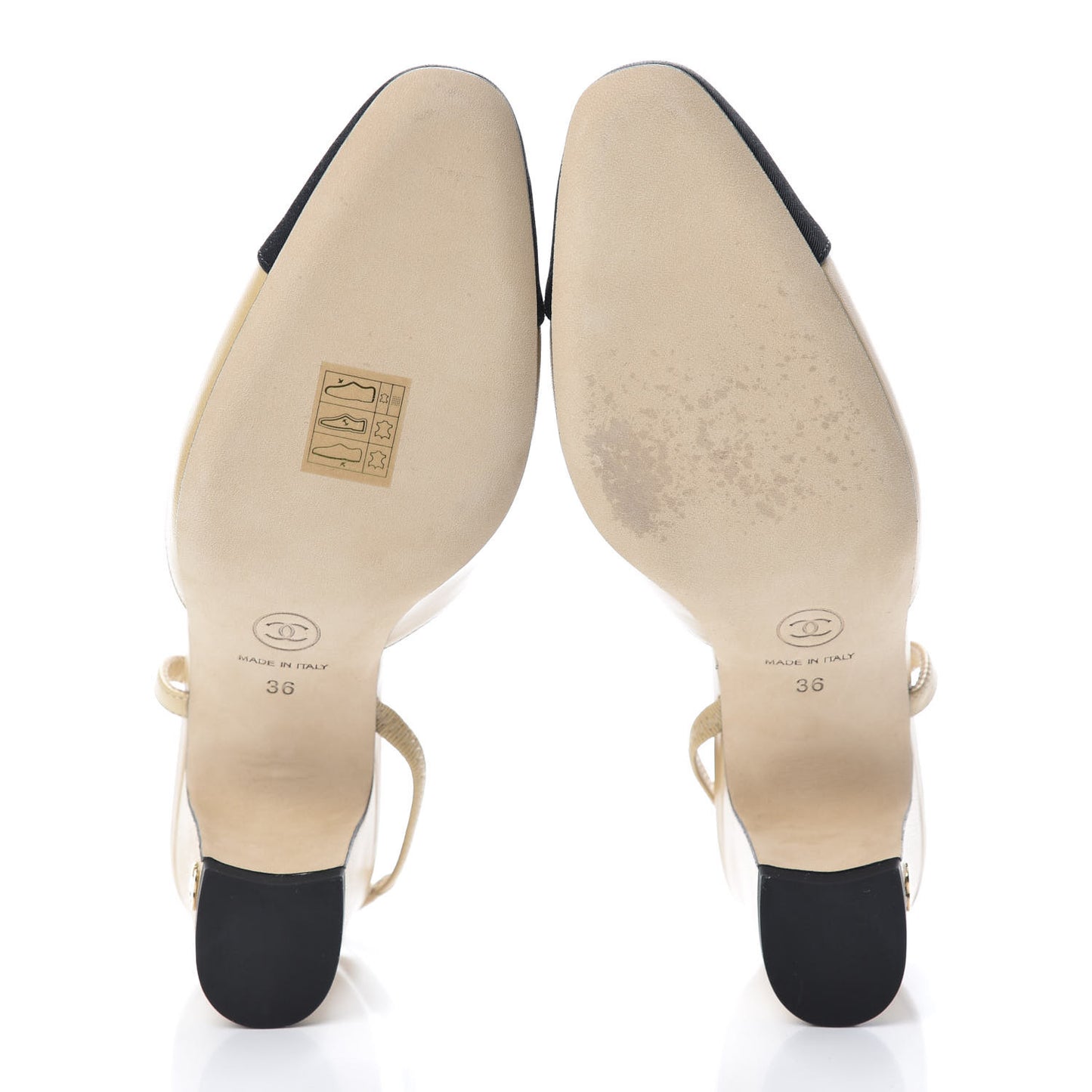 Goatskin Grosgrain Cap Toe CC Slingback Pumps 36 Beige Black