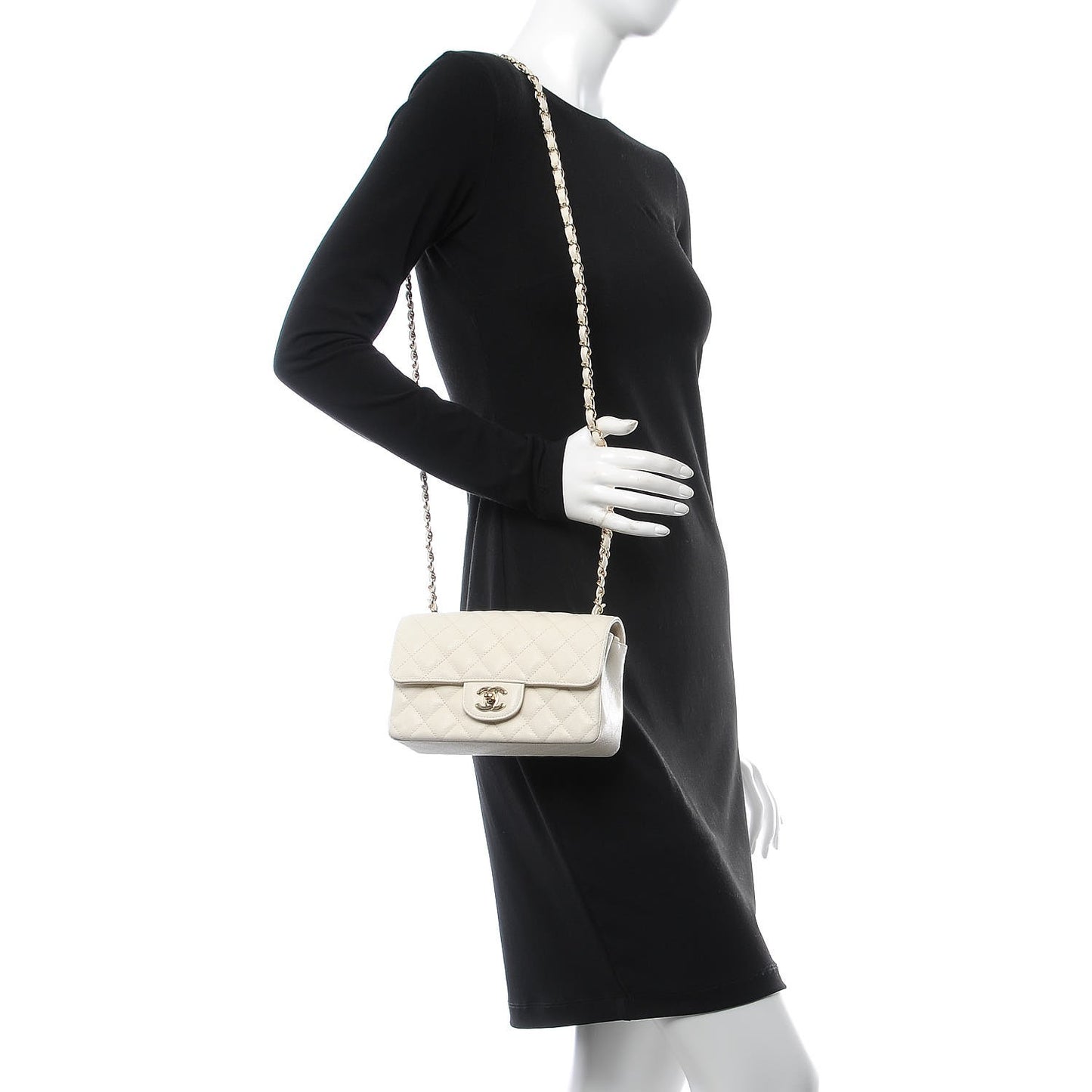 Caviar Quilted Mini Rectangular Flap White