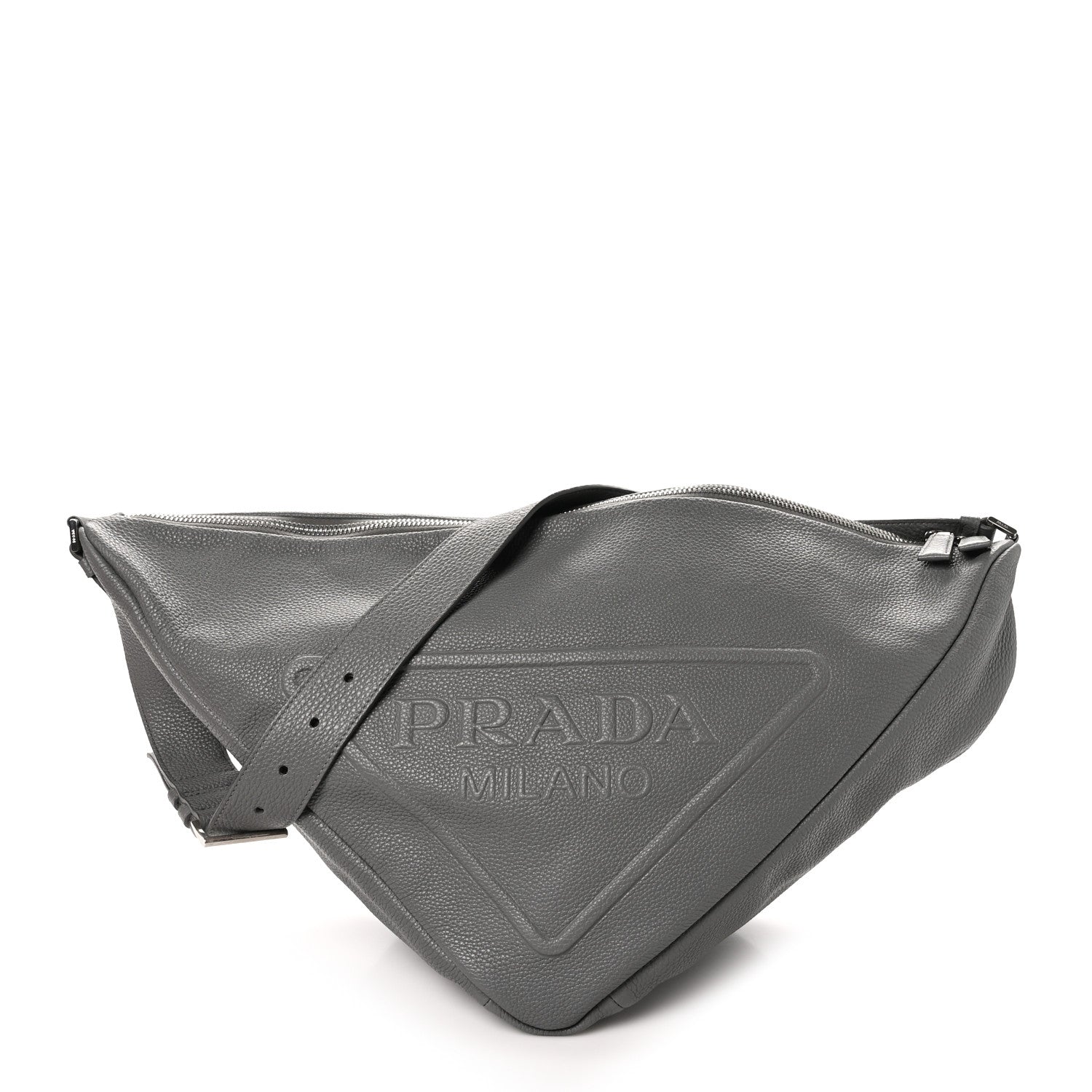 Prada Vitello Daino Triangle Shoulder Bag Grey 1 of 9