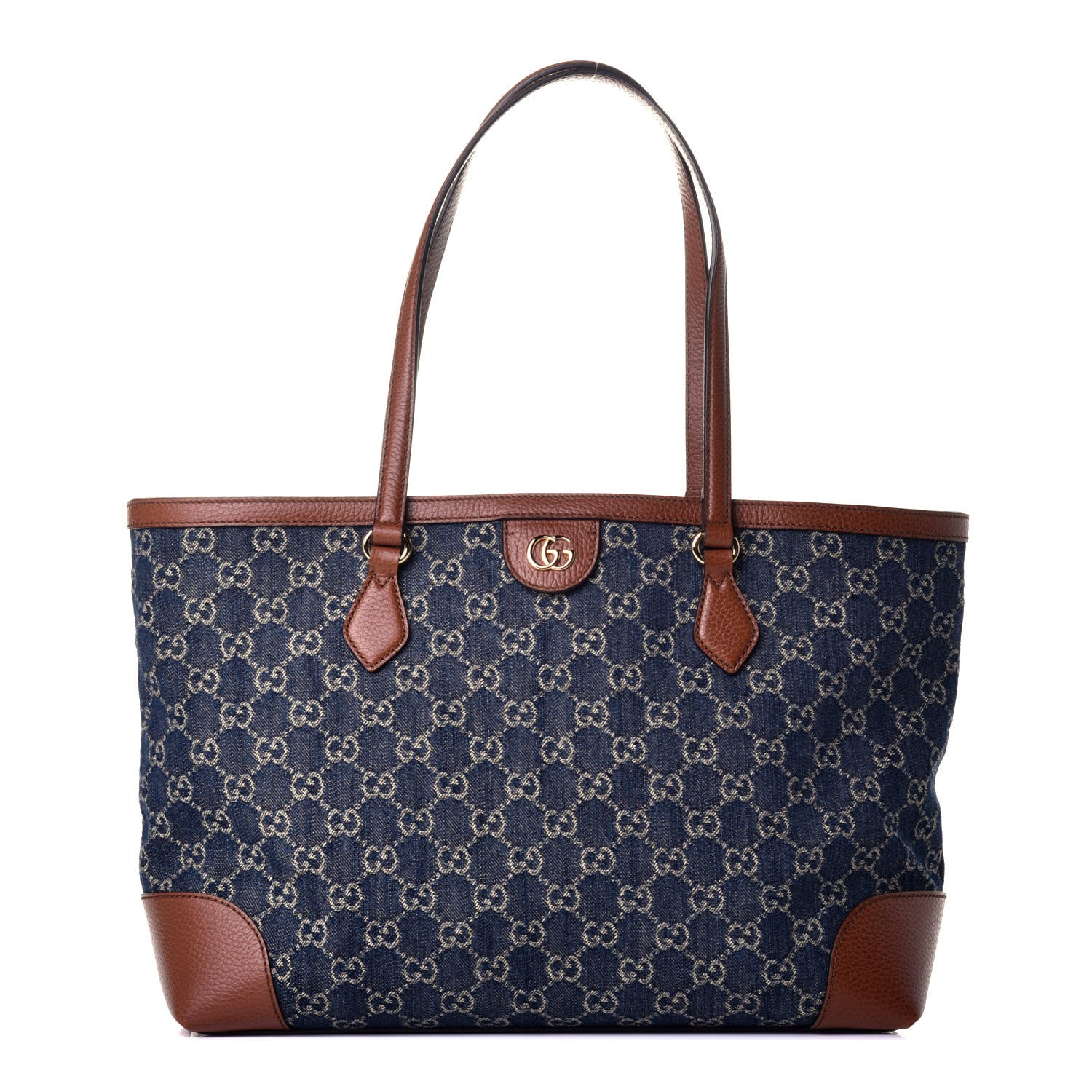 Gucci New Denim GG Monogram Medium Ophidia Shopping Tote Blue Tea Cuir 1 of 9