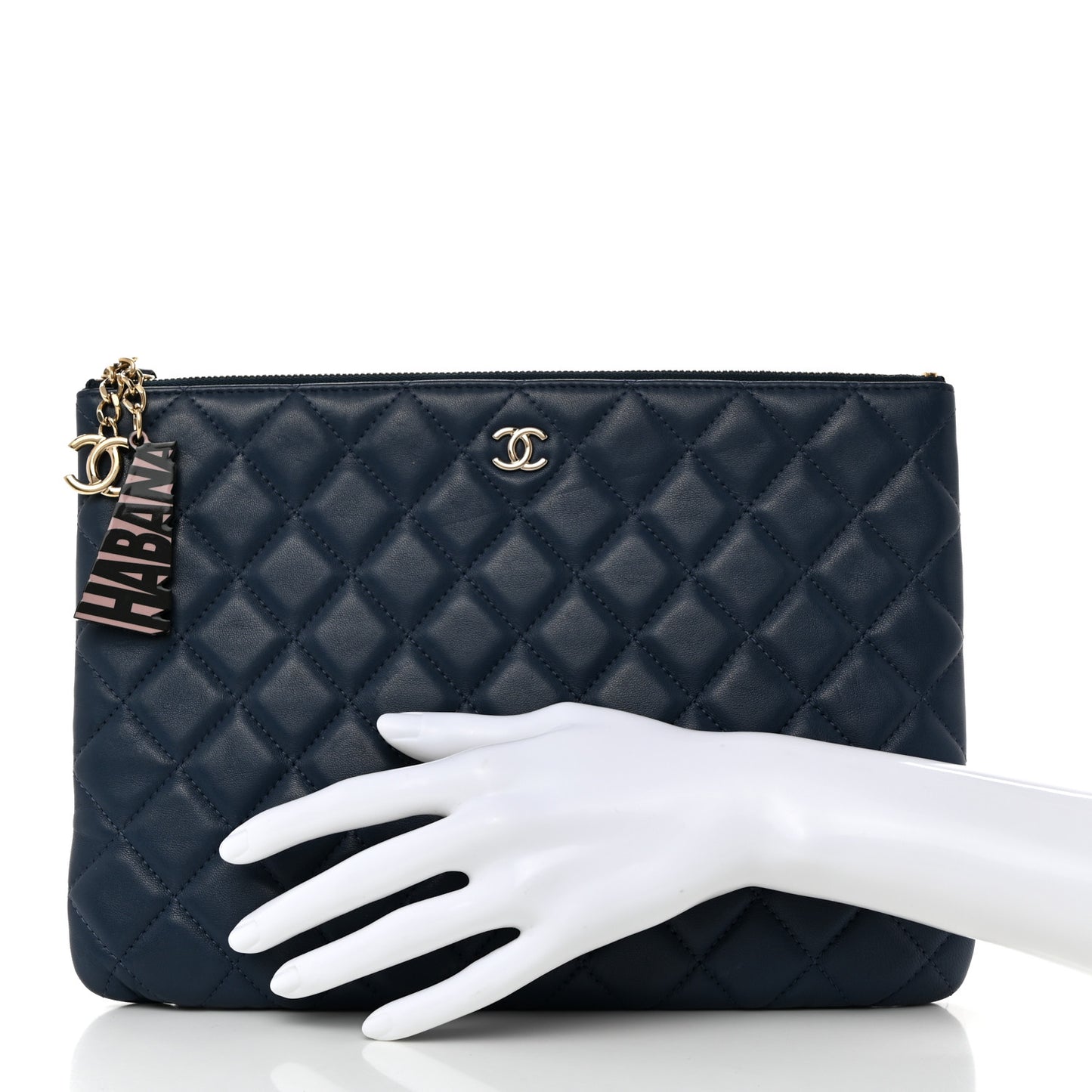 Lambskin Quilted Medium Cuba Cosmetic Case Navy