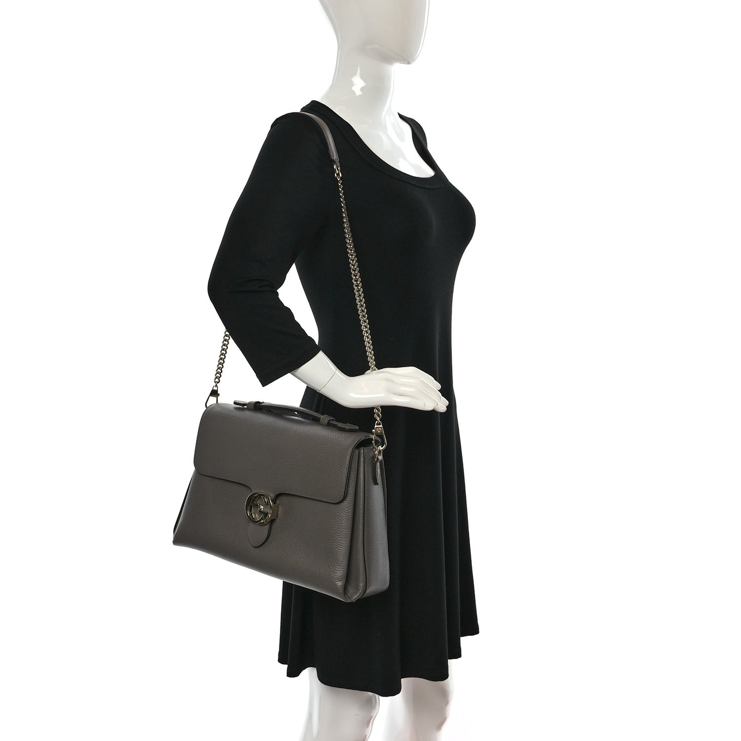 Dollar Calfskin Medium Interlocking G Top Handle Shoulder Bag Loess
