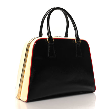 Prada Saffiano Vernice Pyramid Bag Black White Rosso 3 of 11